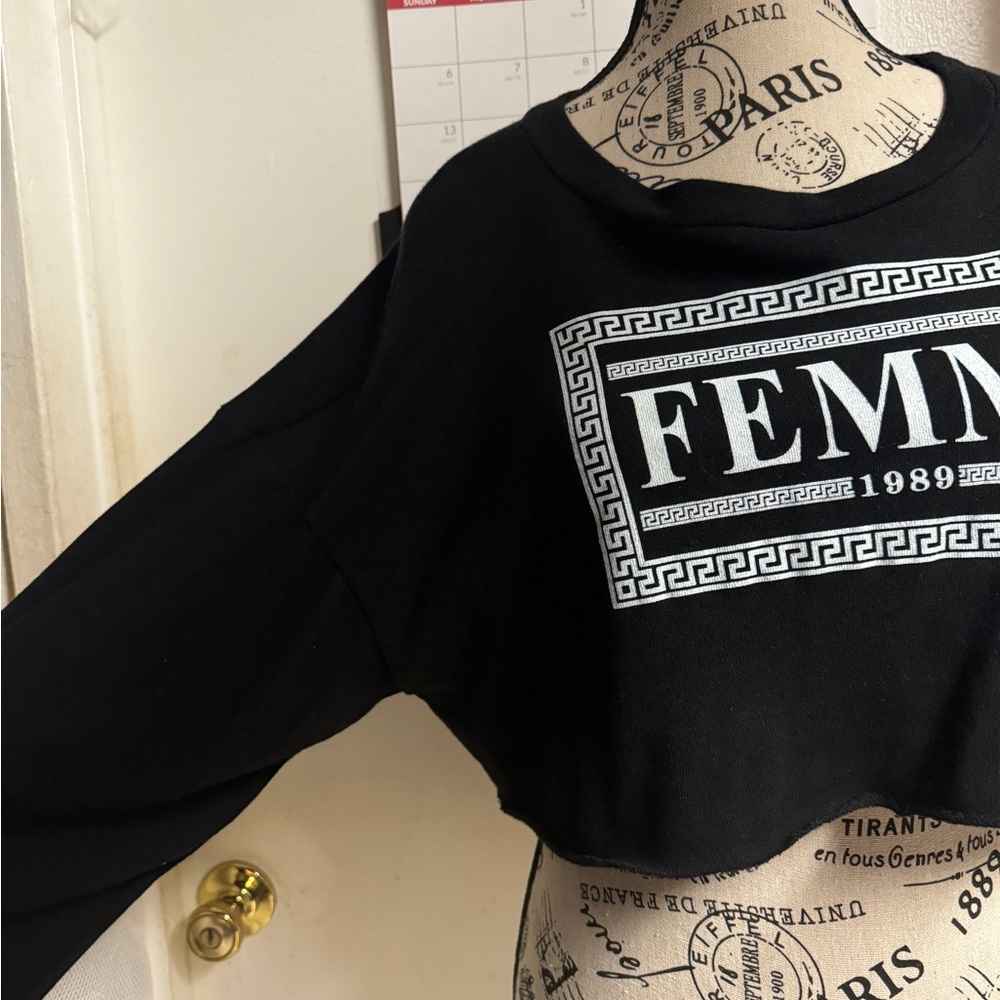 FEMME Black Long Sleeve Cropped Top - Picture 2 of 4
